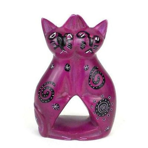 Handcrafted 4-inch Soapstone Love Cats Sculpture in Purple - Smolart