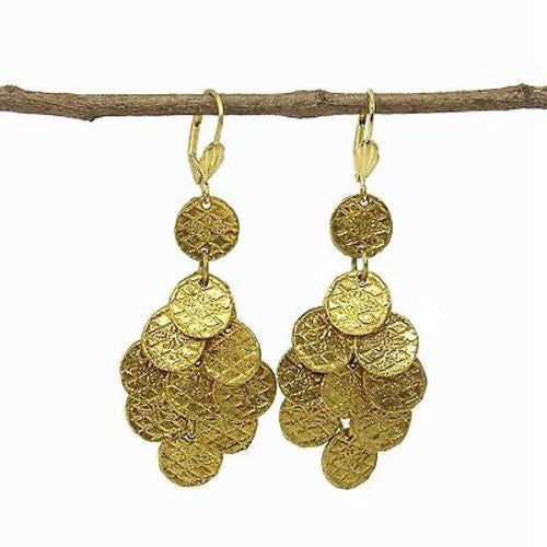 Stamped Disk Chandelier Earrings in Goldtone - WorldFinds