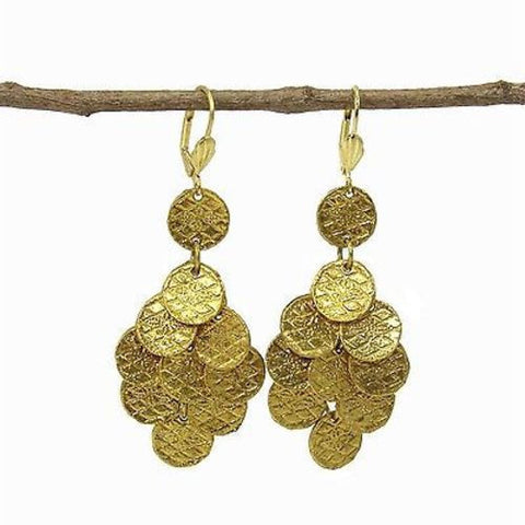 Stamped Disk Chandelier Earrings in Goldtone - WorldFinds