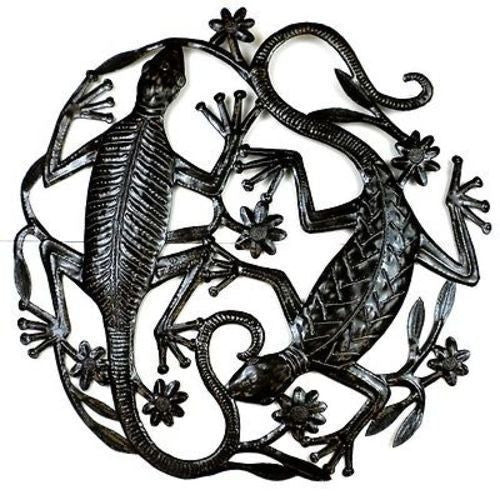 24 inch Metal Art Two Geckos - Croix des Bouquets