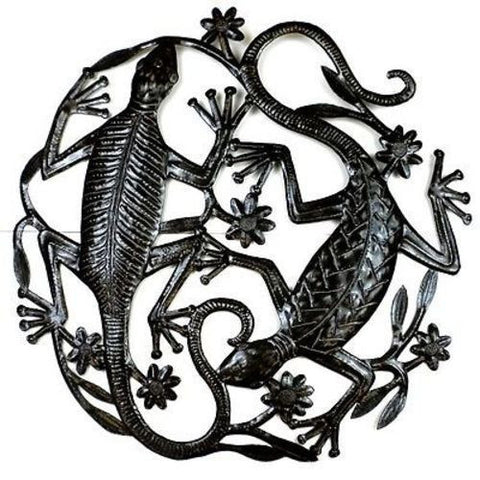 24 inch Metal Art Two Geckos - Croix des Bouquets