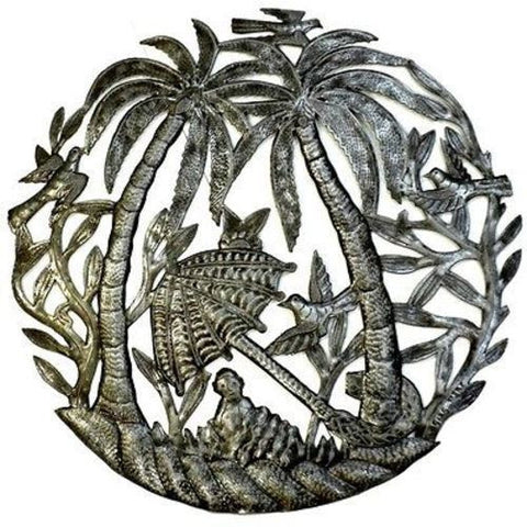 Steel Drum Art - 24 inch Palm Trees and Umbrella - Croix des Bouquets