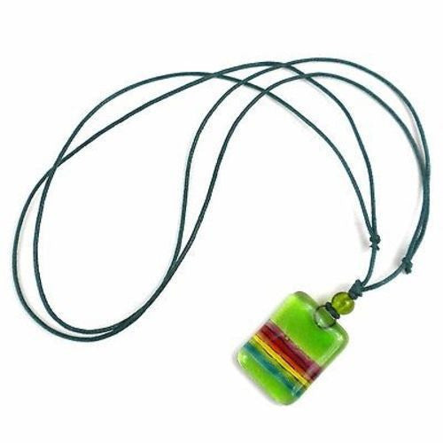 Lime Green Rainbow Fused Glass Pendant Necklace - Tili Glass
