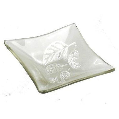 Etched Leaf Small Recycled Clear Glass Dish - Tili Glass (G)