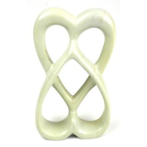 Handcrafted 8-inch Soapstone Connected Hearts Sculpture in White - Smolart