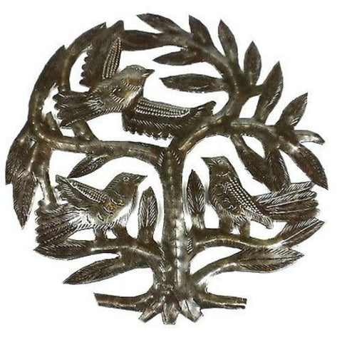 Haitian Steel Drum Tree of Life 8 inch Wall Art - Croix des Bouquets