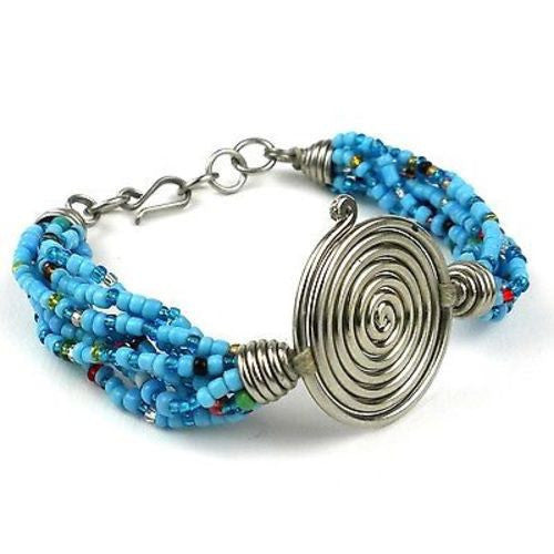 Single Spiral 'Progress' Blue Beaded Bracelet - Zakali Creations