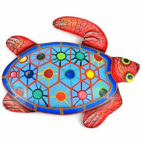 Hand Painted Metal Turtle Tropical Design - Caribbean Craft