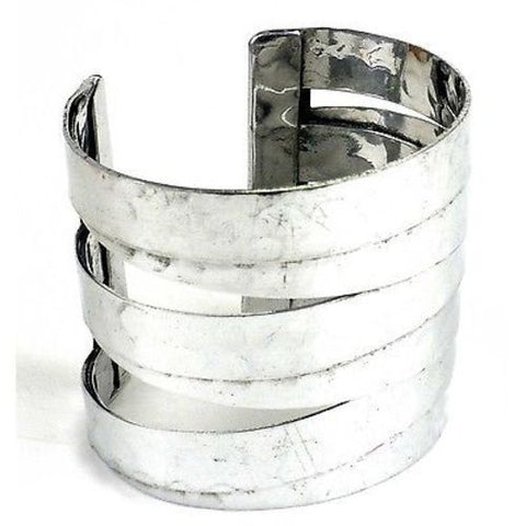 Banded Silver Finished Hammered Cuff - WorldFinds