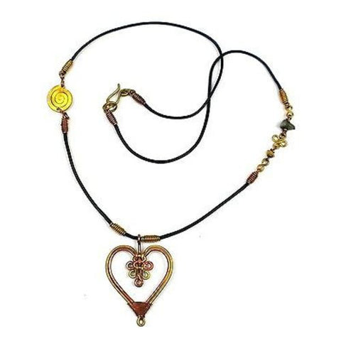 Handcrafted Copper and Brass Heart Pendant Necklace - Zakali Creations