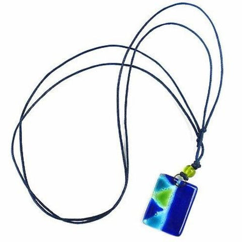 Blue Zig-Zag Fused Glass Pendant Necklace - Tili Glass