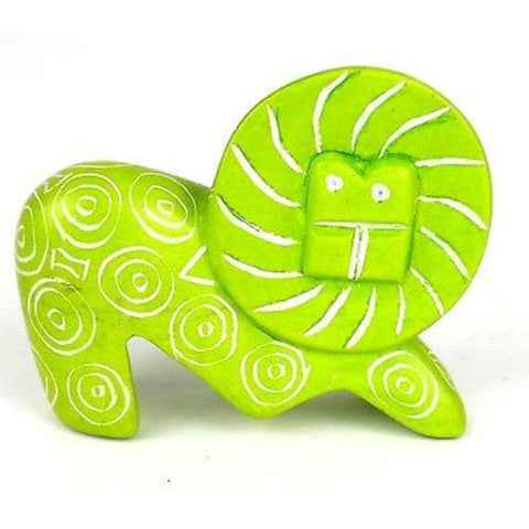 Handcrafted Mini Soapstone Funky Lion Sculpture in Lime - Smolart