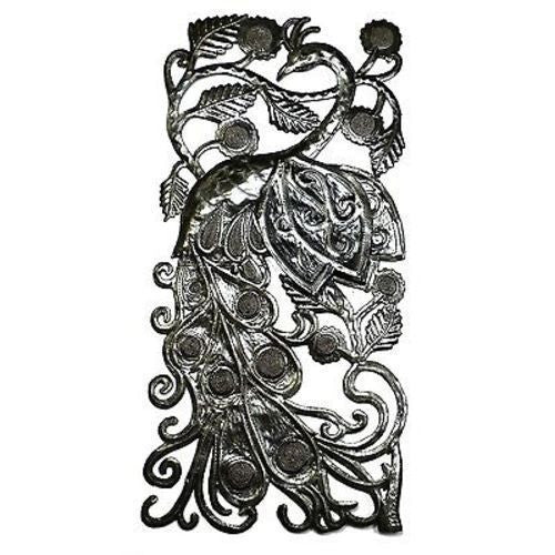 Peacock Metal Wall Art 11 by 23 inches - Croix des Bouquets