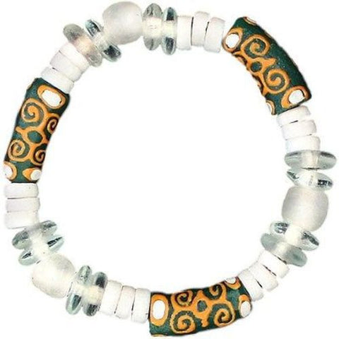 Recycled Glass Adinkra-Strength Bracelet in Green - Global Mamas