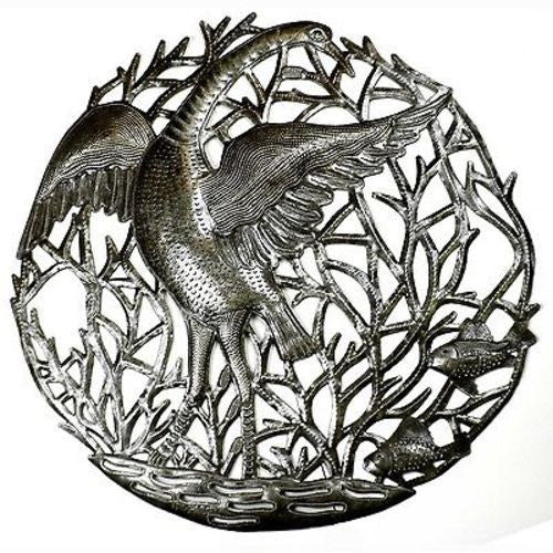 24-inch Single Crane Metal Art - Croix des Bouquets