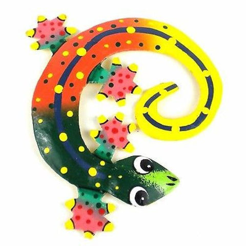 Hand Painted Round Metal Gecko Sunset Design - Caribbean Craft