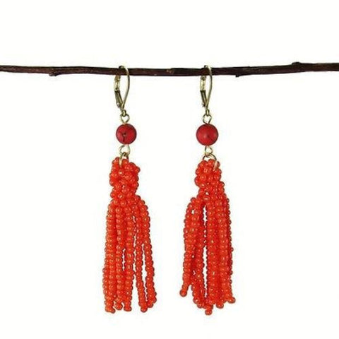Tangerine Tassel Drop Earrings - WorldFinds