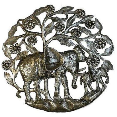 Steel Drum Art - 24 inch Elephant and Calf - Croix des Bouquets