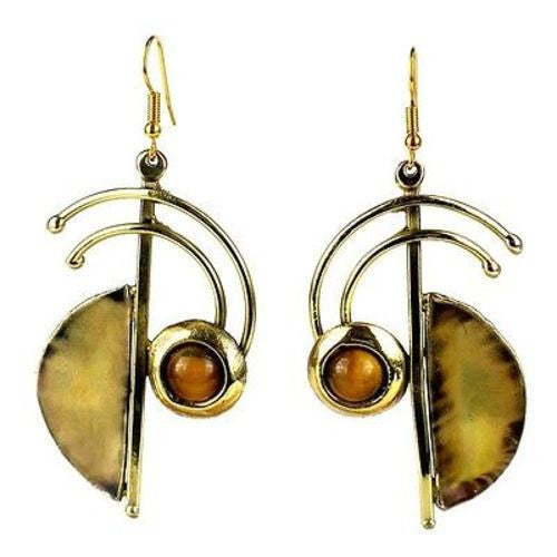 Symphony Tiger Eye Earrings - Brass Images (E)