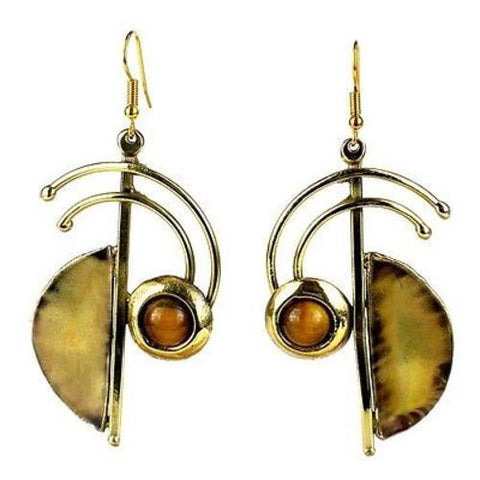 Symphony Tiger Eye Earrings - Brass Images (E)