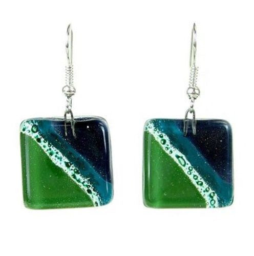 Ocean River Meadow Fused Glass Earrings - Tili Glass