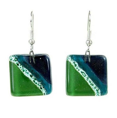 Ocean River Meadow Fused Glass Earrings - Tili Glass