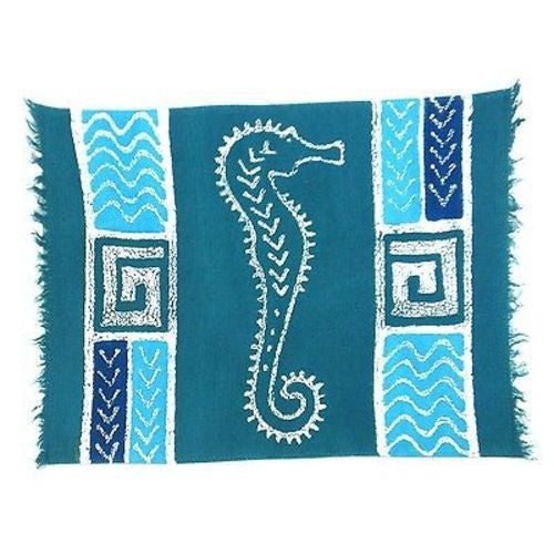 Handpainted Blue Seahorse Batiked Placemat - Tonga Textiles