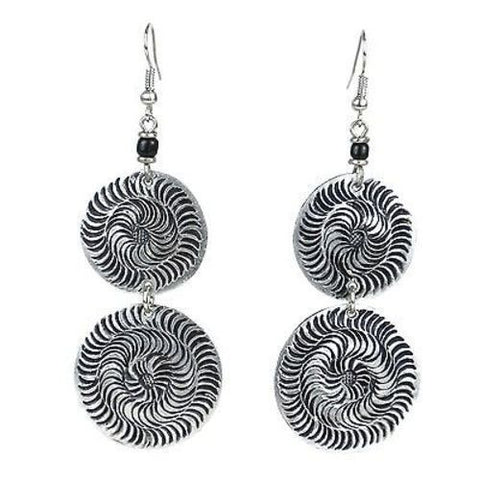 Stamped Recycled Cooking Pot 'Double Disk' Earrings - Zakali Creations