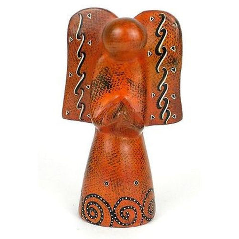 Handcrafted 5-inch Soapstone Angel Sculpture in Orange - Smolart