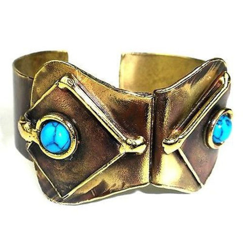 Folded Turquoise Cuff - Brass Images (C)