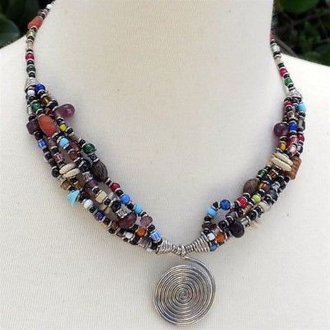 Single Spiral 'Elegance' Multicolor Beaded Necklace - Zakali Creations