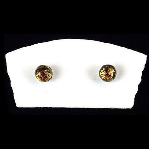 Handmade Small Dichroic Glass Studs in Amber - Tili Glass