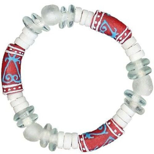 Recycled Glass Adinkra-Sankofa Bracelet in Red - Global Mamas