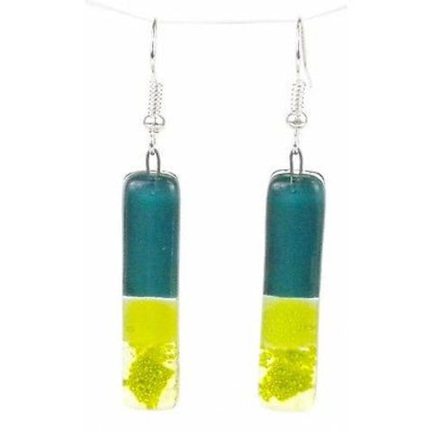 Teal and Lime Fused Glass Earrings - Tili Glass