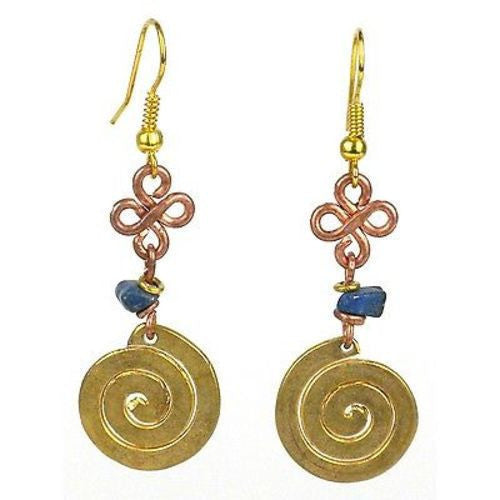 Handcrafted Copper, Brass, and Agate Earrings with Brass Swirl - Zakali Creations