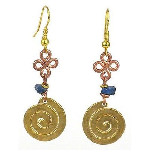 Handcrafted Copper, Brass, and Agate Earrings with Brass Swirl - Zakali Creations