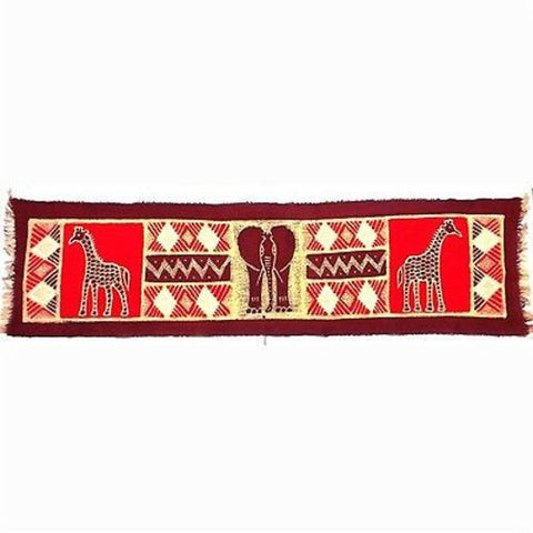 Horizontal Maroon Elephant with Giraffes Batik - Tonga Textiles