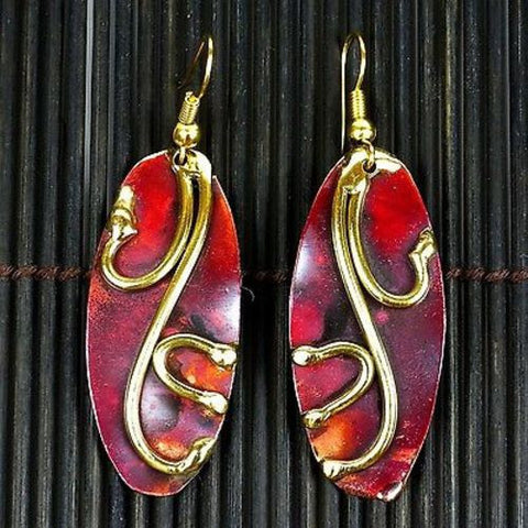 Copper and Brass Oval Earrings - Brass Images (E)