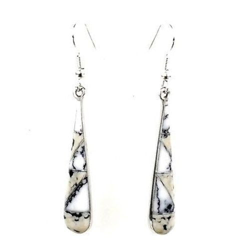 White Mosaic Long Teardrop Earrings - Artisana