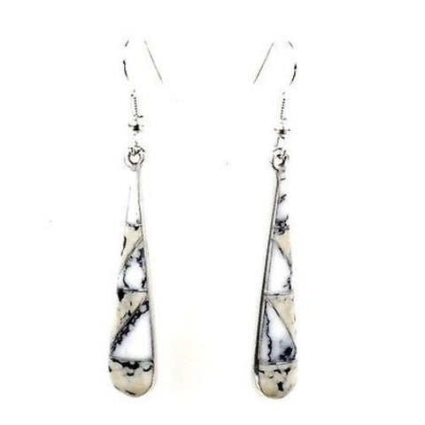 White Mosaic Long Teardrop Earrings - Artisana