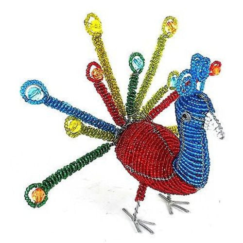 Handmade Colorful Beaded Peacock - South Africa