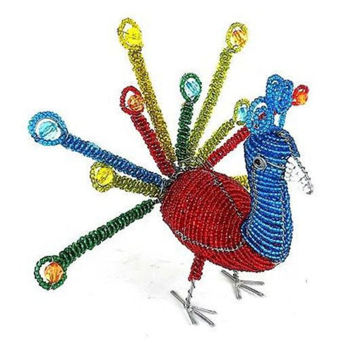 Handmade Colorful Beaded Peacock - South Africa