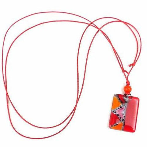 Red Zig-Zag Fused Glass Pendant Necklace - Tili Glass
