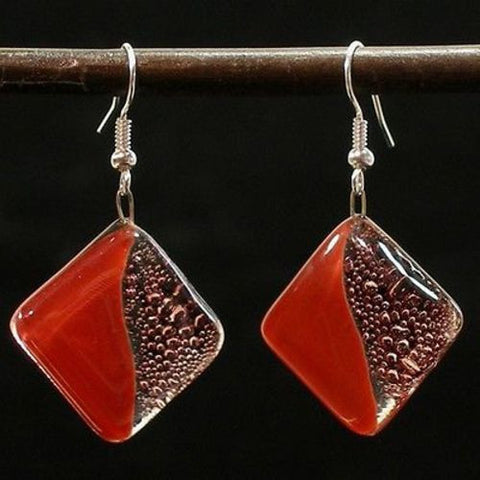 Deep Passion Fused Glass Earrings - Tili Glass