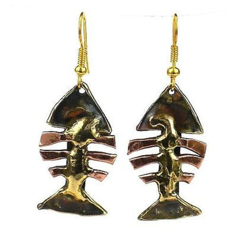 Fishbone Brass Earrings - Brass Images (E)