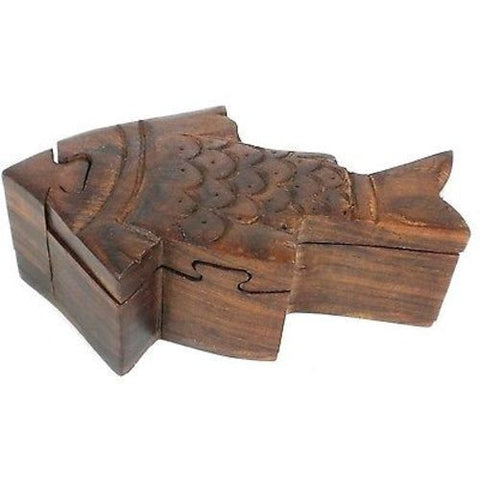 Handcrafted Sheesham Wood Fish Puzzle Box - Noahs Ark