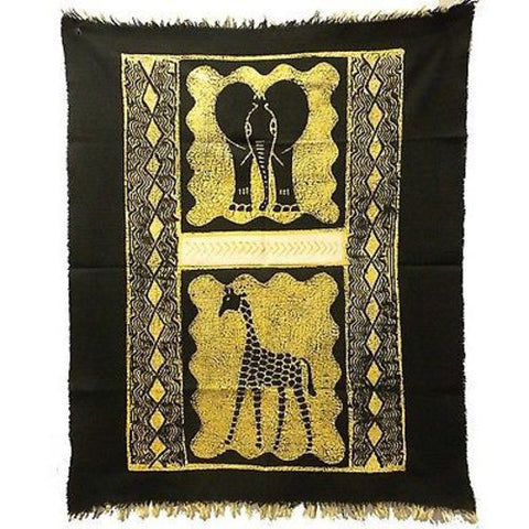 Elephant and Giraffe Batik in Black/White - Tonga Textiles