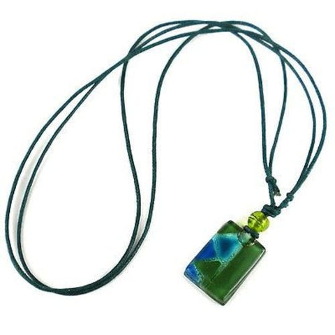 Green Zig-Zag Small Fused Glass Pendant Necklace - Tili Glass