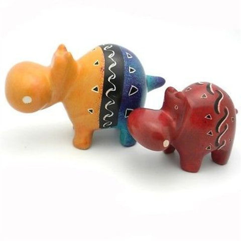 Soapstone Smiling Hippos Mother and Calf - Smolart