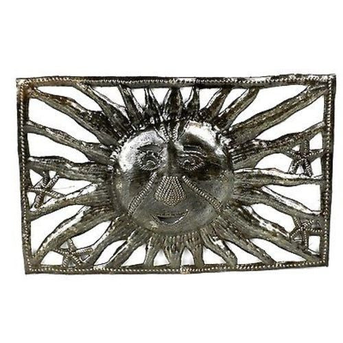 9-Inch Rectangle Sun and Starfish Metal Art - Croix des Bouquets